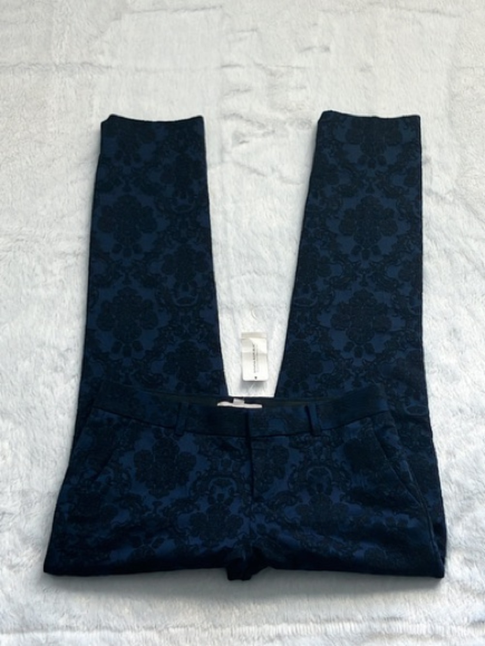 NWT Banana Republic Blue and Black Floral Jacquard Pants, Size 4